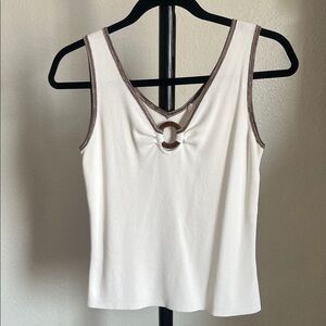 White House Black Market Ivory Tank with Chocolate Trim